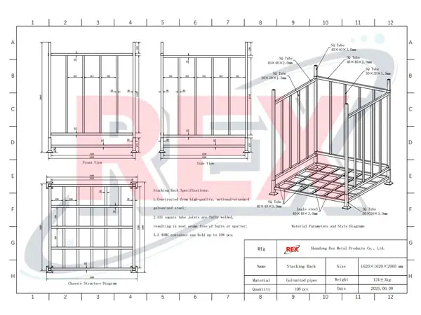 Custom warehouse rack design process showing CAD drawings and 3D layout