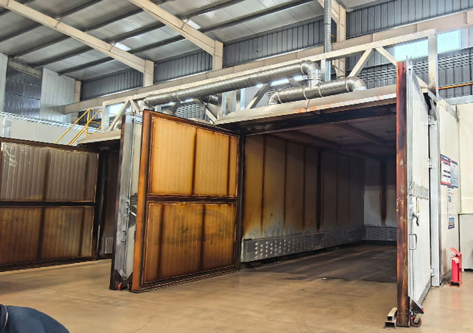 Powder coating and surface treatment process for industrial racking